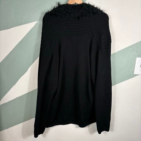 Chico's Women's Size 3 Black Cable Knit Furry Collar Open Front Cardigan Jacket - Picture 9 of 9
